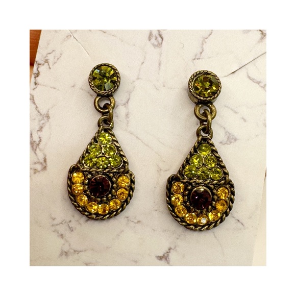 Victorian revival romantic drop dangle earring citrine peridot garnet glass - Picture 8 of 10